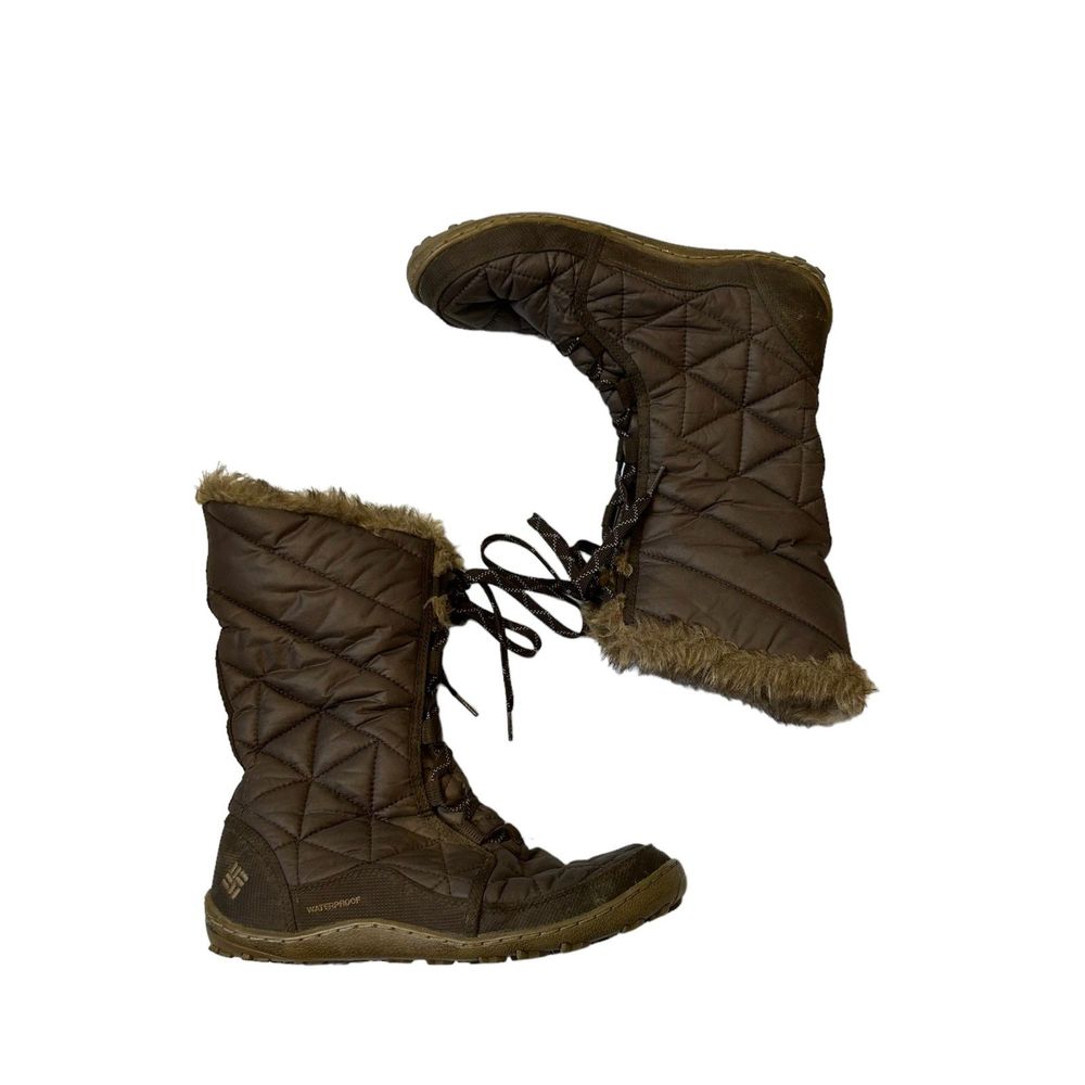 Columbia Womens Boots Size 8.5 Waterproof Brown Faux Fur Puffer Lace-up